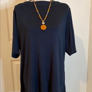 J. Jill Deep Blue Elbow length Sleeves Top 100% Pima Cotton Boat neck XL